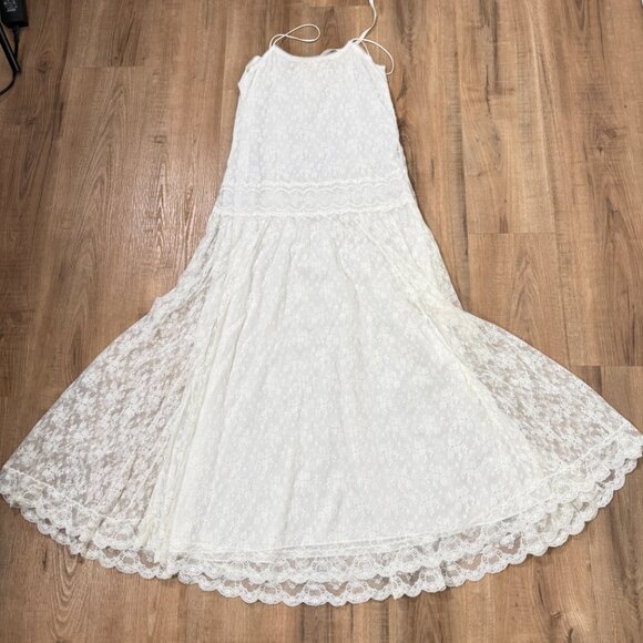 Vintage Jessica McClinktock Lace Drop Waist Slip Maxi Dress Ethereal Coquette S - Picture 8 of 12